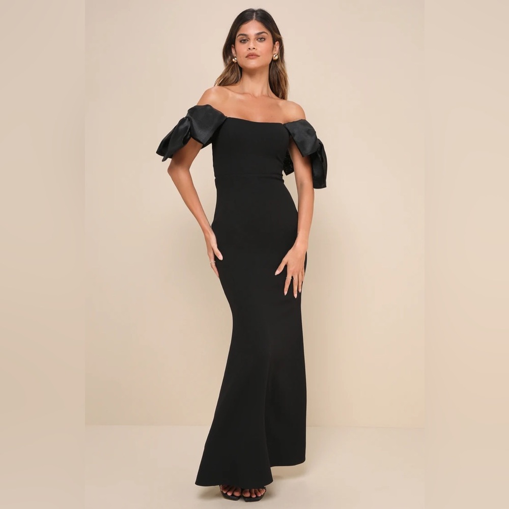 Lulus Black Bow Off-the-Shoulder Maxi Dress